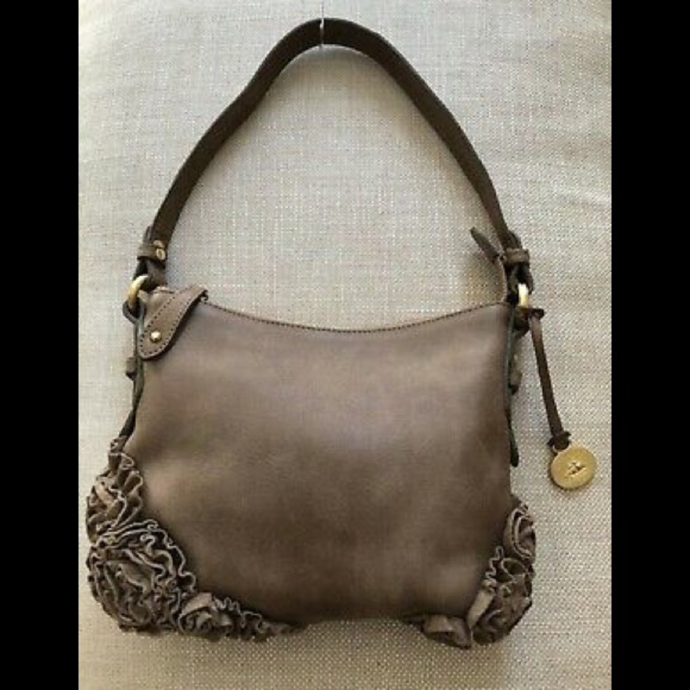 Brahmin Handbag Brown Leather Small Hangtag Ruffle